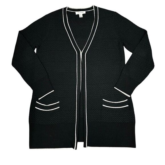 St. John Black & White‎ Stripe Open Cashmere Wool Blend Cardigan Medium - Picture 1 of 11